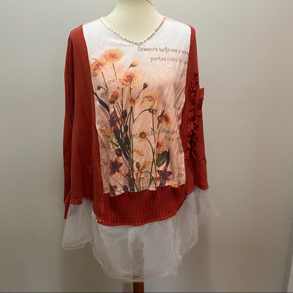 Upcycled Lagenlook Sweater with Tulle